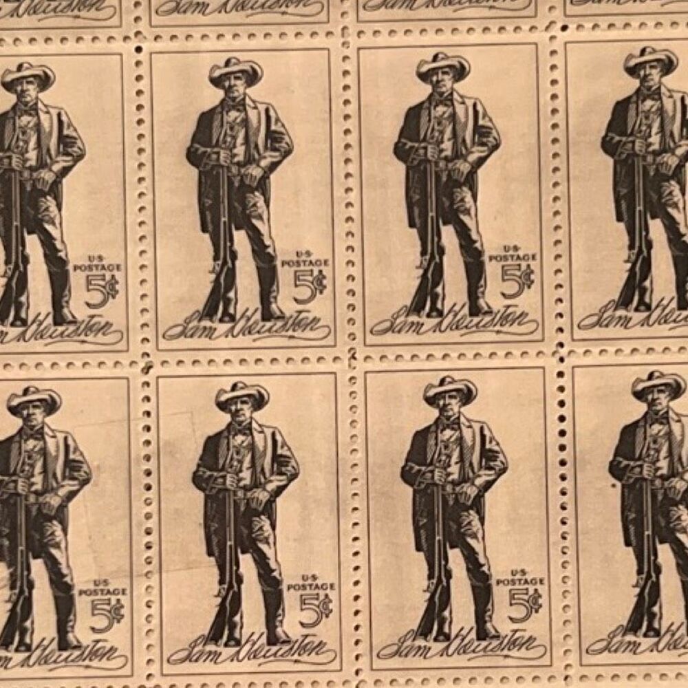 MNH 1964 Sam Houston Sheet of 50 5c Stamps Scott #1242